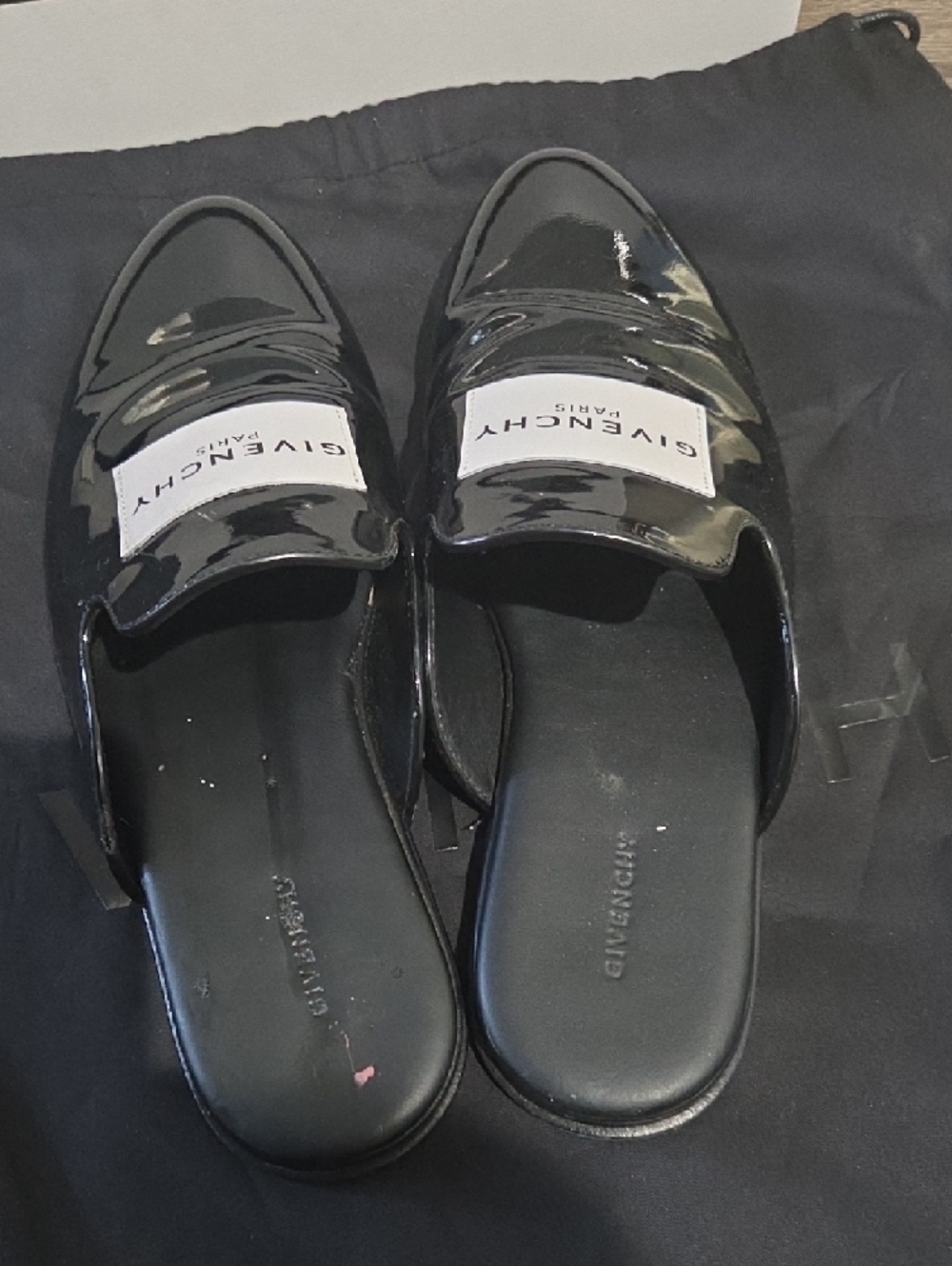 Givenchy Black Patent Leather Logo Slide Mules - Picture 3 of 5